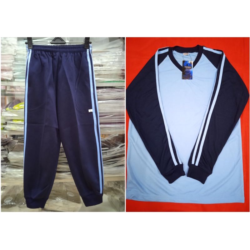 Celana dan Baju Training Olahraga Navy List Biru