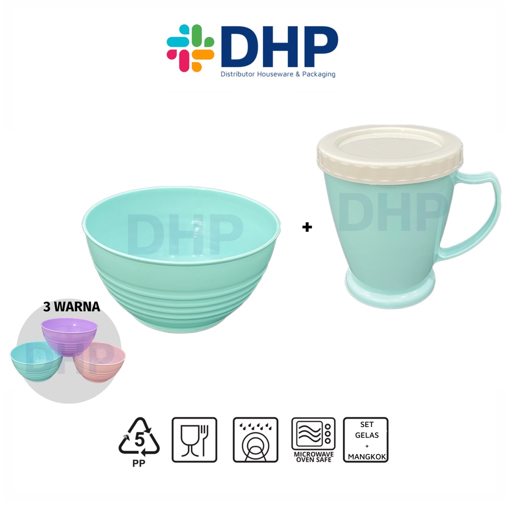 SET (Mangkok Executive BULAT + GELAS)  Besar Warna Warni Plastik Tebal Ulir Mangkuk Makan Murah
