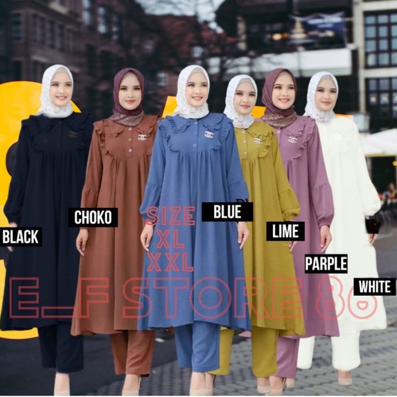 Fashion Muslim  Setelan Celana Wanita JULITA SET KANCING  MADONA TUNIK one set long tunik cringkle setcel premium terbaru