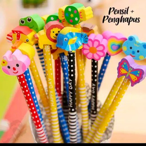 

(LS2)[LUSINAN 12pcs set]PENSIL/PENCIL ERASER 1 Box isi 12 set/Pensil karakter penghapus lucu/unik/pensil set penghapus