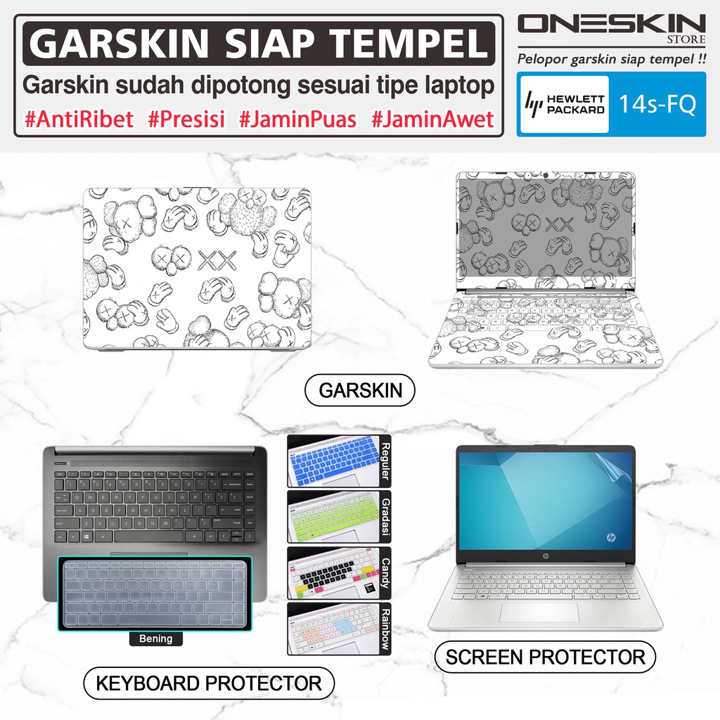 Garskin Sticker Laptop Pelindung Screen Keyboard Protector HP 14s-fq fq0557au fq0576au fq0577au fq2002au fq2003au Gambar Full Body Silikon Bening Doff