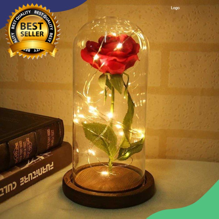 Lampu LED Bunga Mawar Dekorasi Beauty Hiasan Lampu Tidur Bunga Mawar - Merah