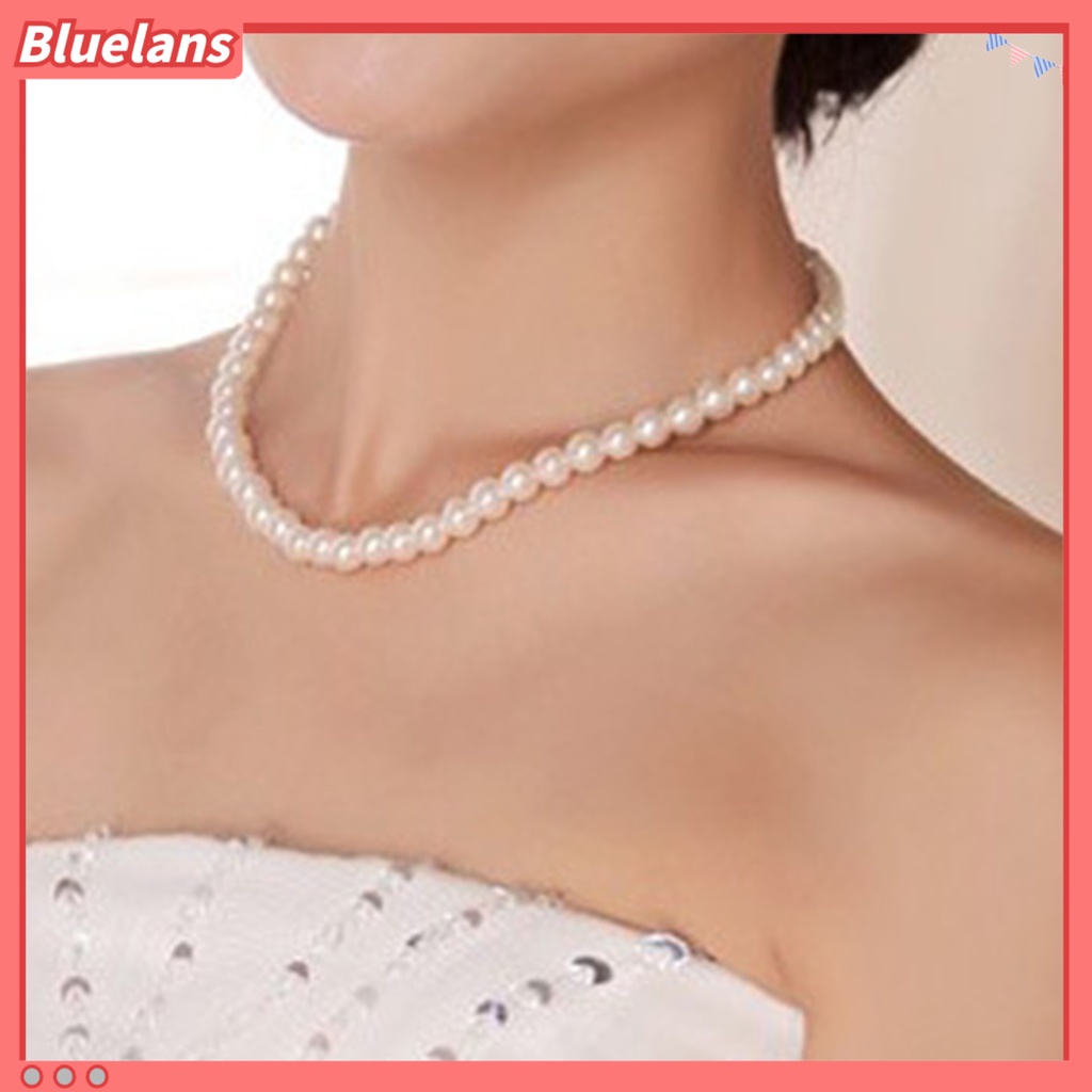 Bluelans Necklace 8mm Imitation Pearls Elegant Women Metal Lobster Clasp Necklace