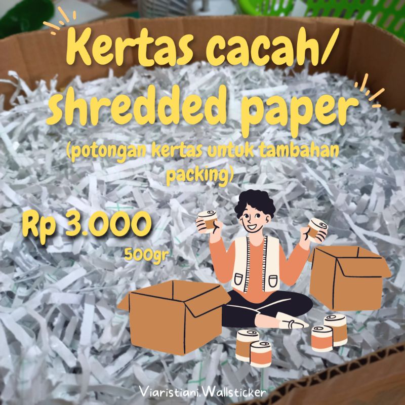 Tambahan packing kertas cacah/ kertas serut/shredded paper Waterproof/potongan kertas bekas untuk packing hampers kado 500gr