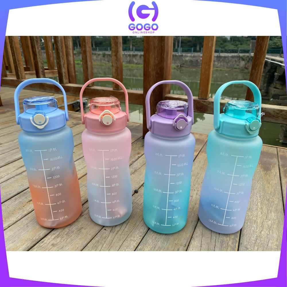 GOGO-C301 Botol Minum Motivasi 2 Liter / Botol Minum Penanda Waktu Food Grade / Botol Air Minum Gradiasi BPA FREE