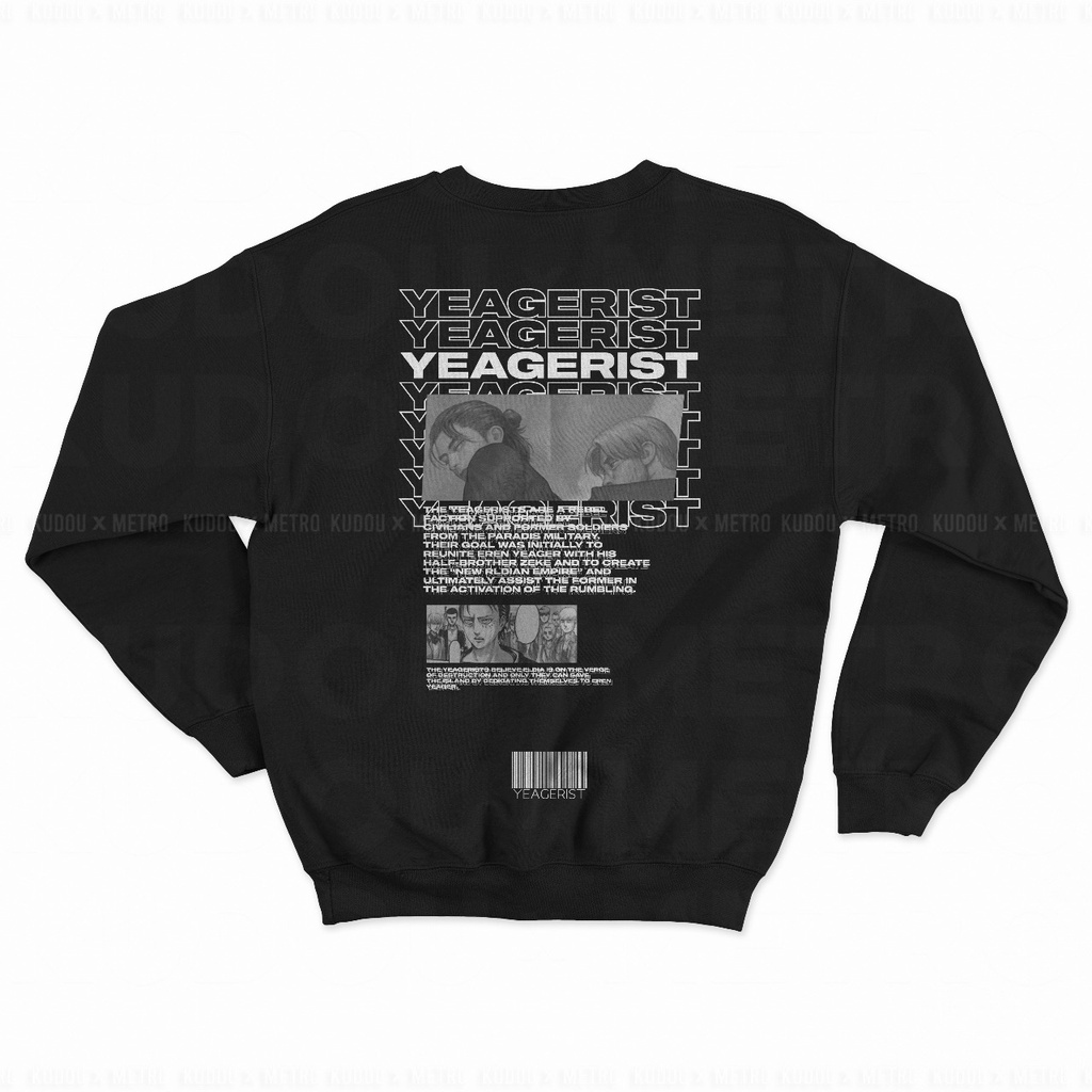 Crewneck Eren Yeagerist Black Anime Manga Attack On Titan Premium Unisex