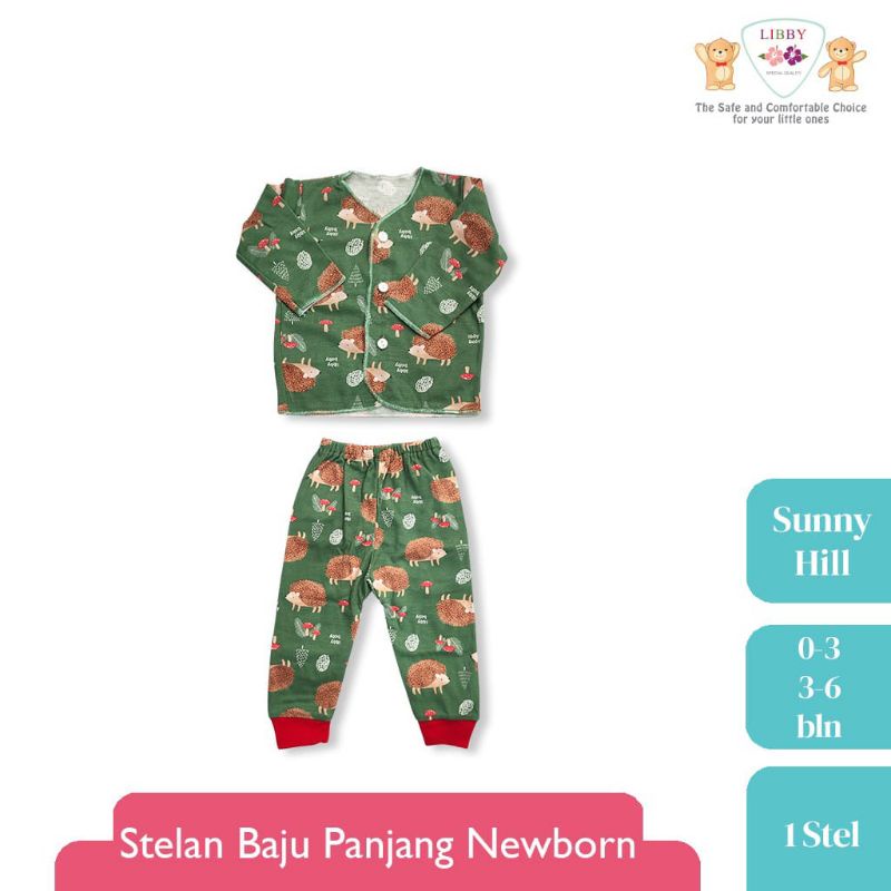 SETELAN  PANJANG BAYI KANCING DEPAN LIBBY MOTIF SUNNY HILL SIZE 3-6 BULAN