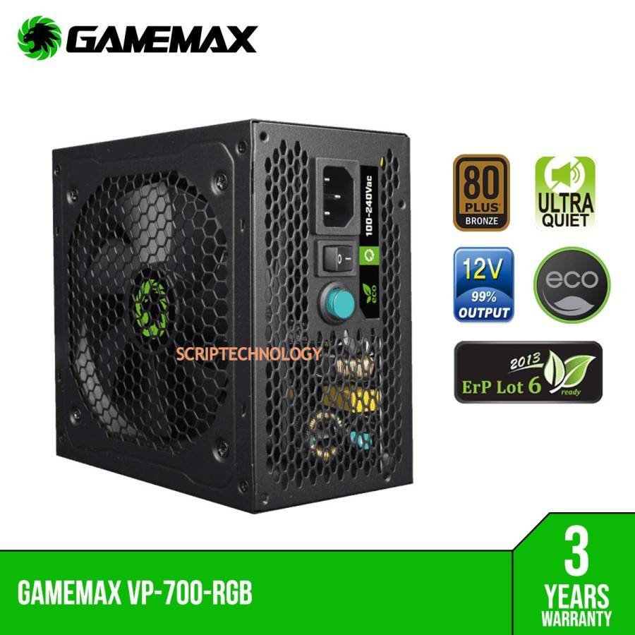 Psu Gamemax sc 700w Vp-700 Rgb 80+Value Performance Gaming-Power Supply