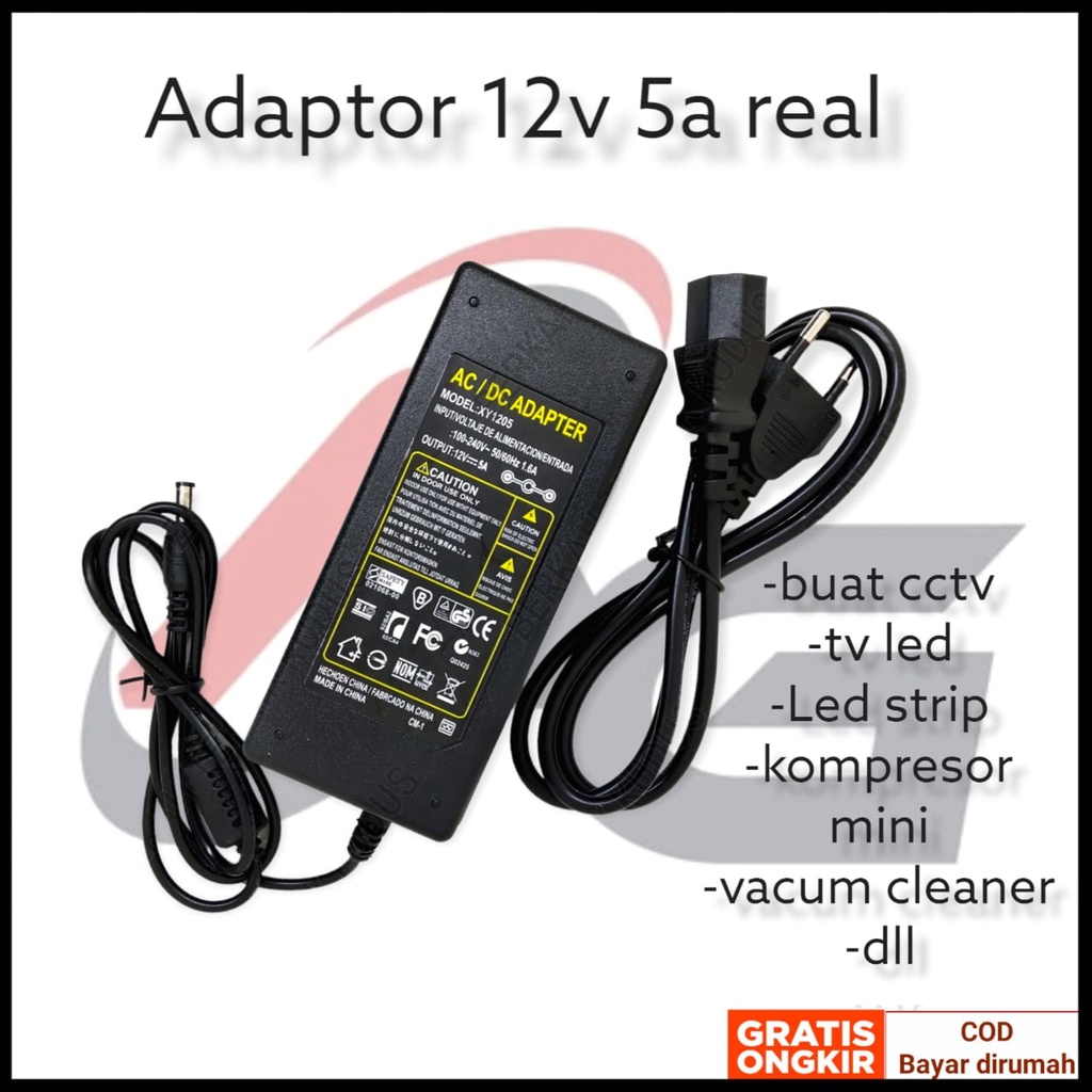Adaptor 5A Murni 12V Trafo Power Supply untuk kamera CCTV. Adaptor kompresor mini