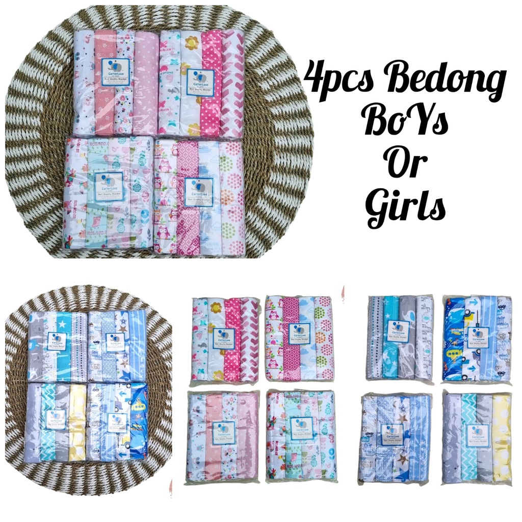 4pcs bedong bayi flanel / Bedong bayi motif laki laki / bedong bayi motif perempuan perlengkapan bayi lahiran