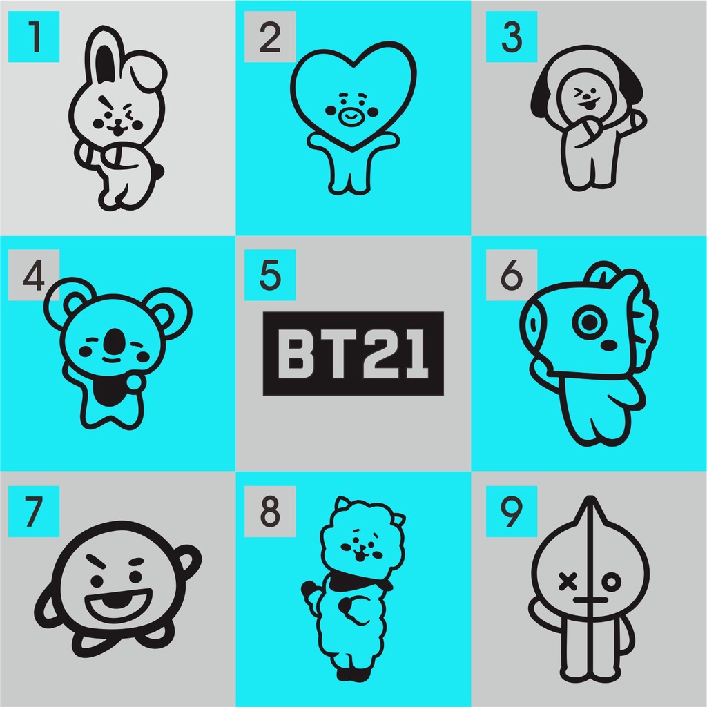 STIKER CUTTING LOGO BT21 - KARAKTER BT21, BTS - KOYA, RJ, SHOOKY, MANG, CHIMMY, TATA, COOKY, VAN - S
