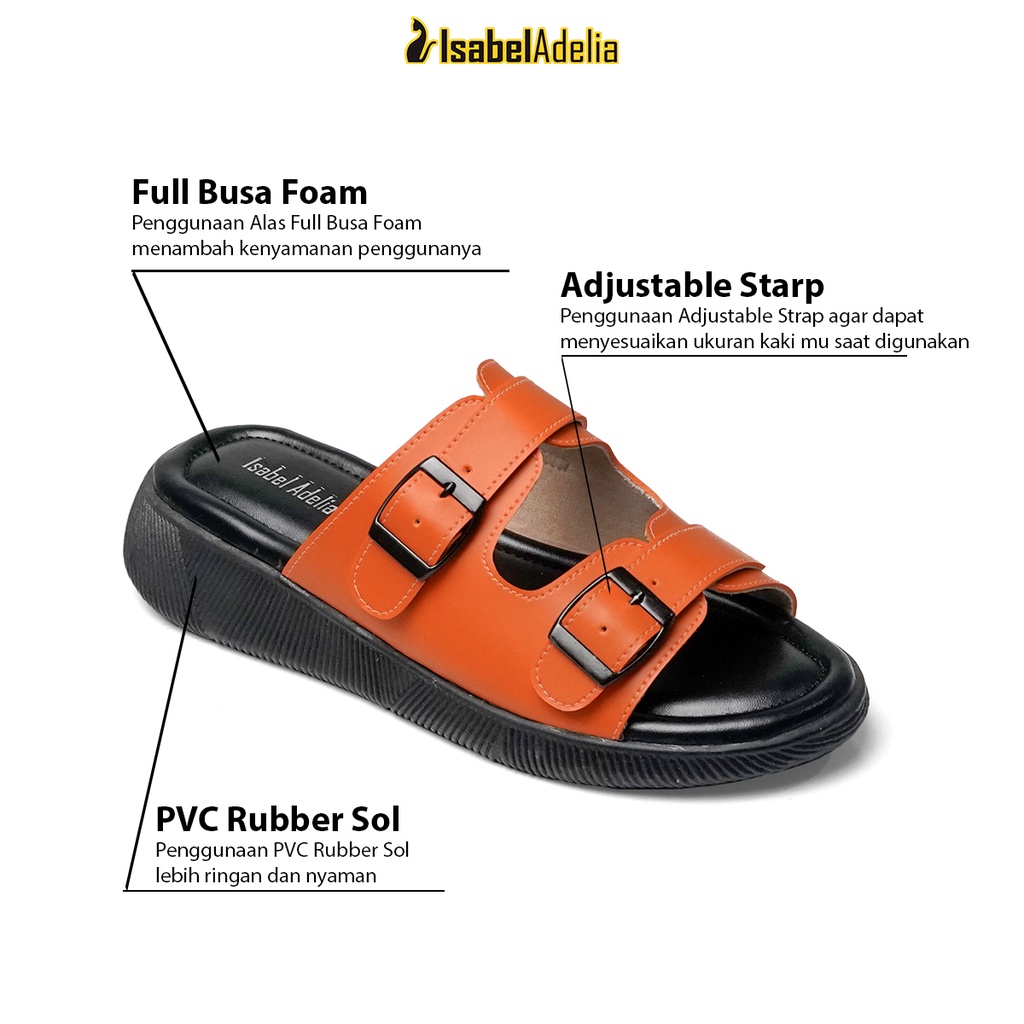 Isabel Adelia Sendal PISTACHIO Sandal Slop Wanita Fuschia Hitam Putih Orange Mocha