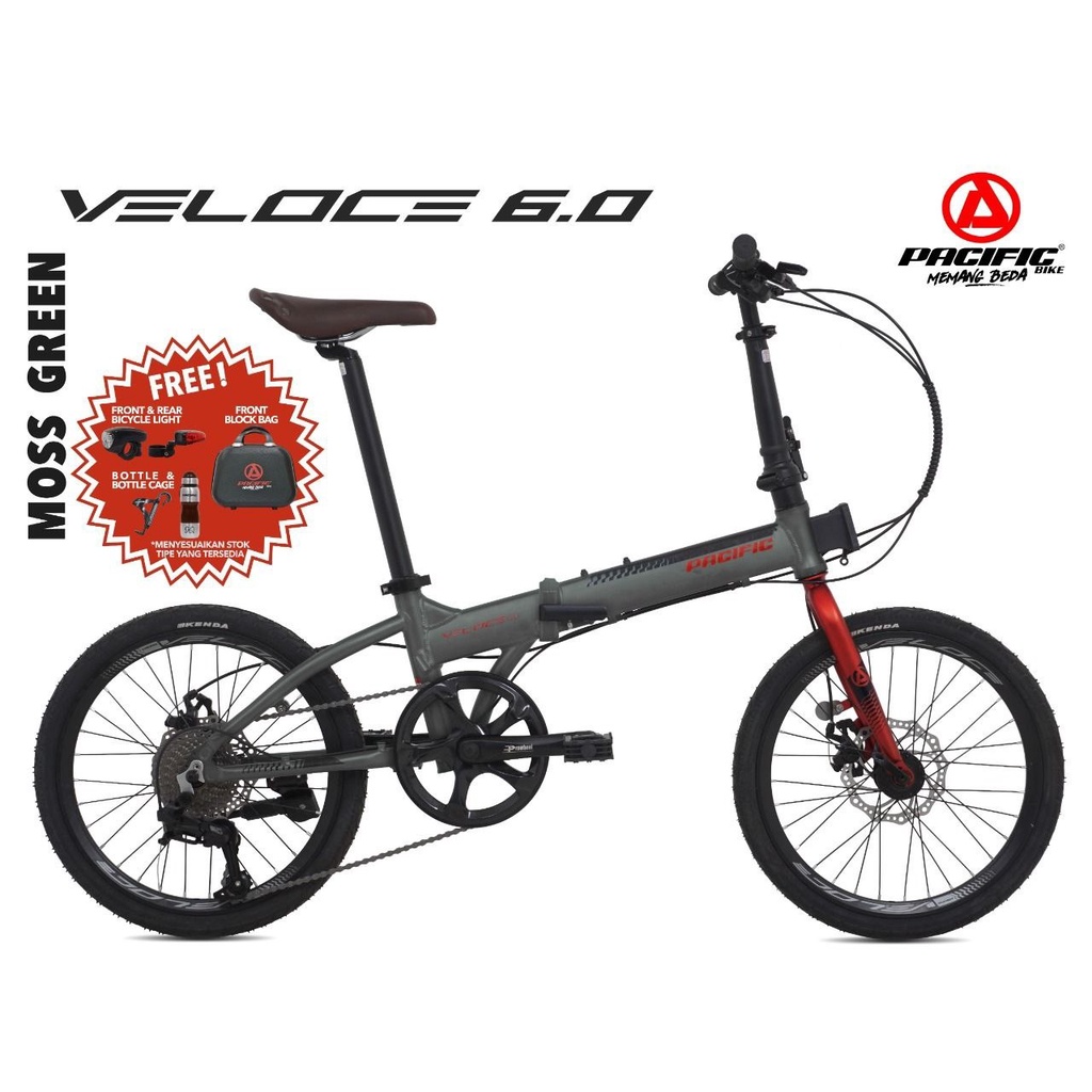 Pacific veloce 6.0 9 speed sepeda lipat folding bike ban 20 inch