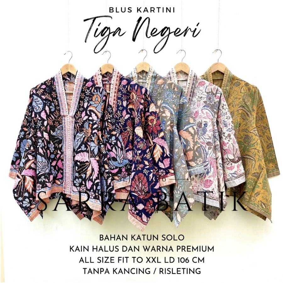 PREMIUM Kartini Tiga Negeri Batik Blouse Cantik Jawa Kebaya Kondangan Cerah Kain Motif Klasik Atasan Kebaya Kondangan Encim Kutubaru Kekinian Modern