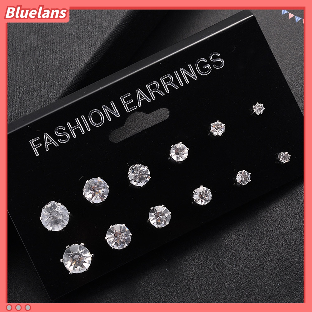 Bluelans 12/6 Pairs Classic Rose Shape Cubic Zirconia Stud Earrings Women Jewelry Set