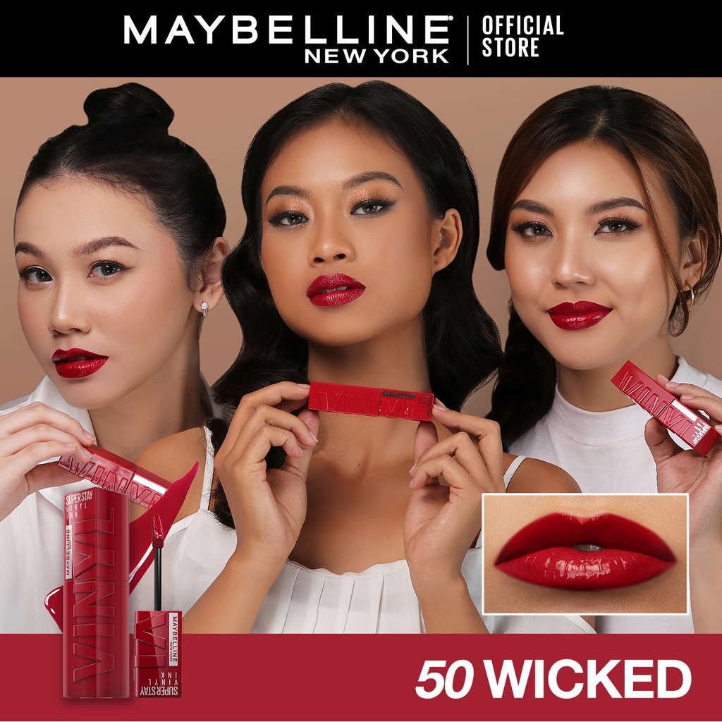 Maybelline Superstay Vinyl Ink 4.2ml - Liquid Lipstik Lipstick Make Up Lipcream Viral Ready Stock-50 Wicked