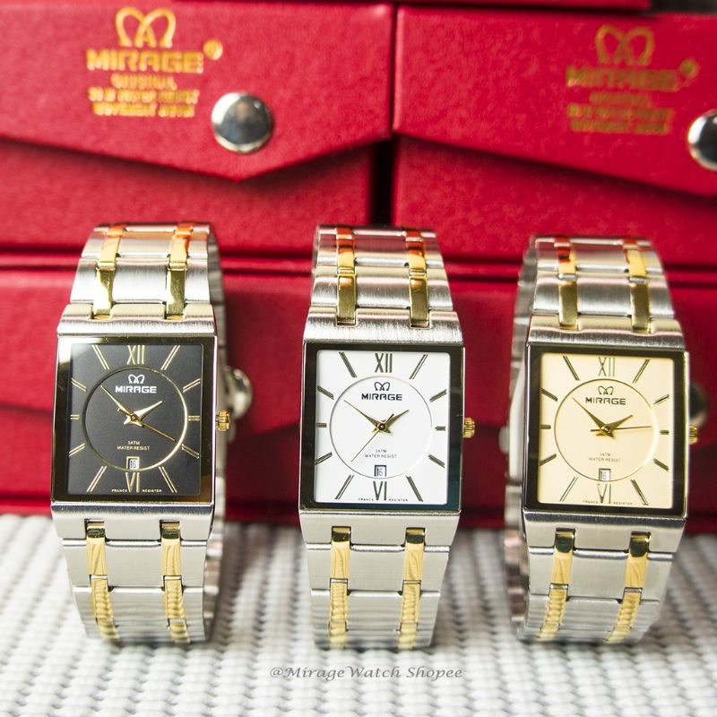 jam tangan Mirage Rante kombinasi silver gold pria 7908 ori