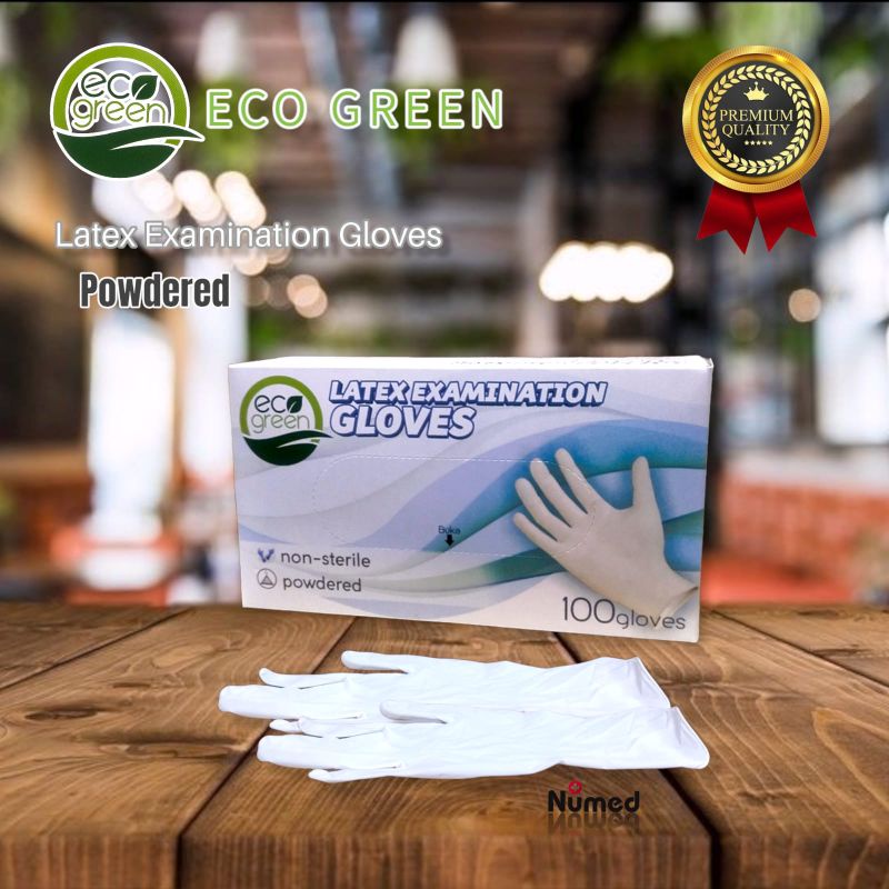 Sarung Tangan Karet Latex Medis Original Eco Green / Latex Powder Examination Gloves