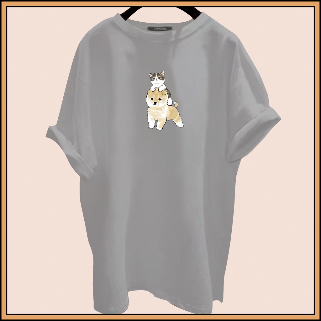 CALVIERO SHOP - BAJU KAOS ATASAN WANITA PRINT CAT DOG LOGO GALAXY PRINT