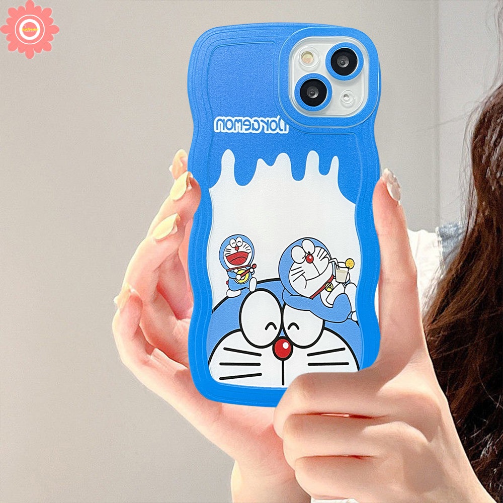 Cartoon Cute Doreamon Milk Tea Case Realme 10 C15 C25s C21Y C35 C12 C3 C25Y C20 C11 2020 C25 Case Realme 9i 5i 6i 5 C11 2021 5s C1 Wavy Edge Soft TPU Shockproof Back Full Cover