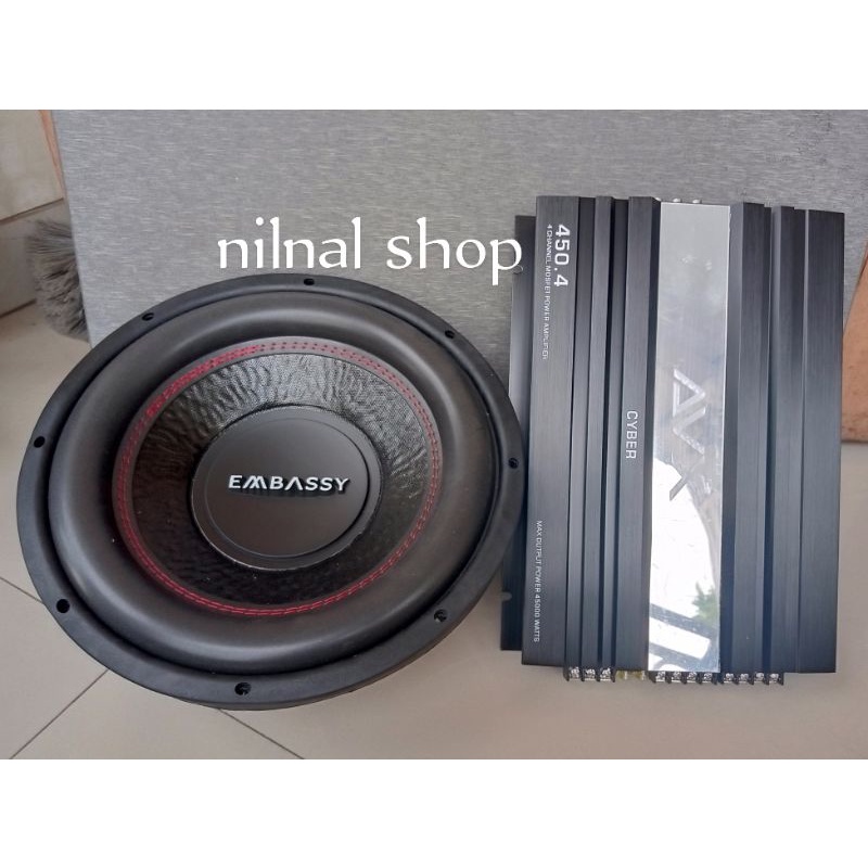 paket  power 4chanel avx ciber 450+subwoofer embassy 1202j 12in 1000watt double coil