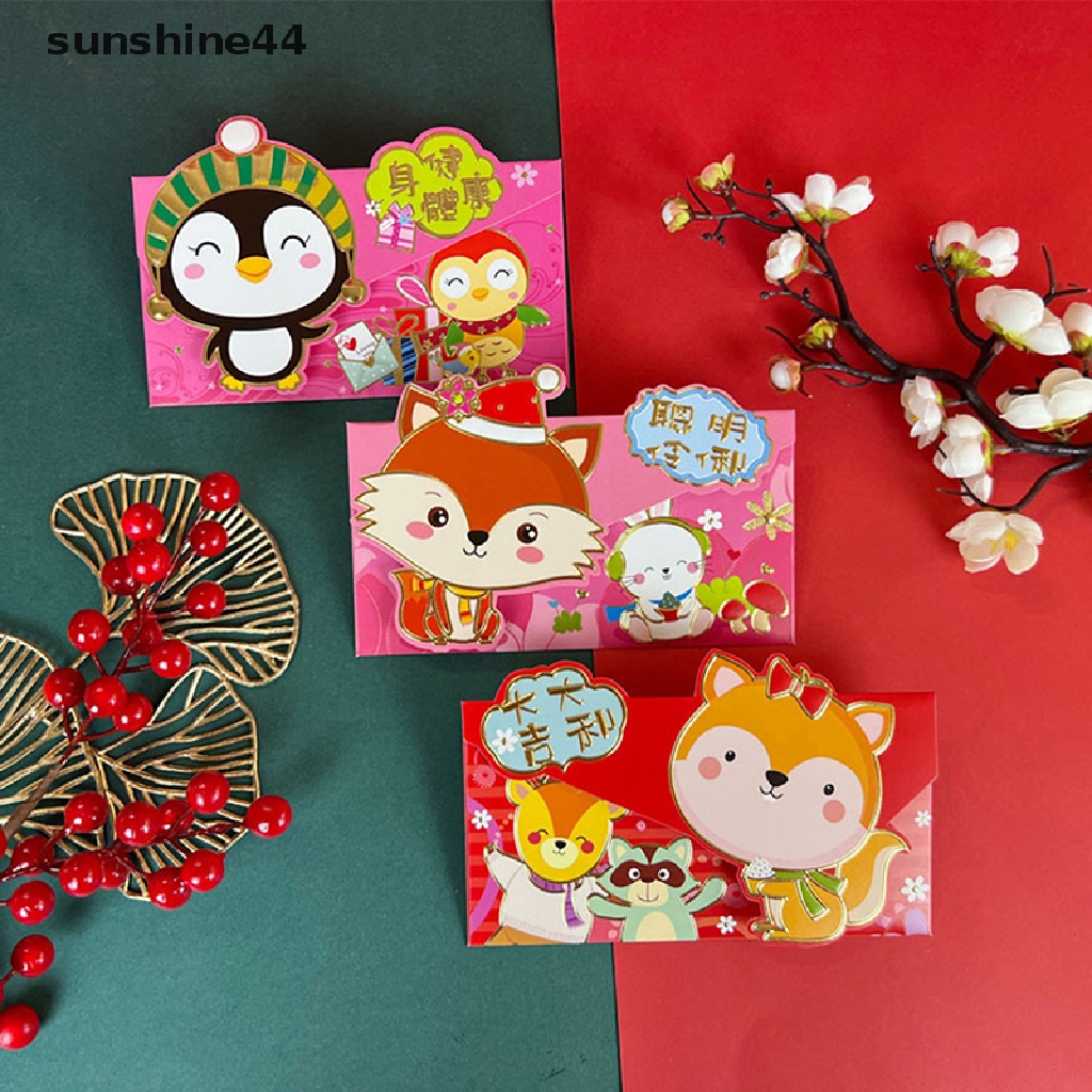 Sunshine 6pcs Amplop Angpao Tahun Baru Cina / Imlek Warna Merah 2022