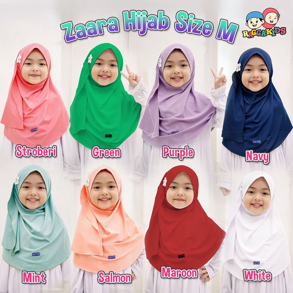 Jilbab Khimar Pashmina Instan Hijab Anak Seragam Sekolah Mengaji  Bayi Remaja 1-13 tahun Khimar Bergo Pastan Zaara Hijab