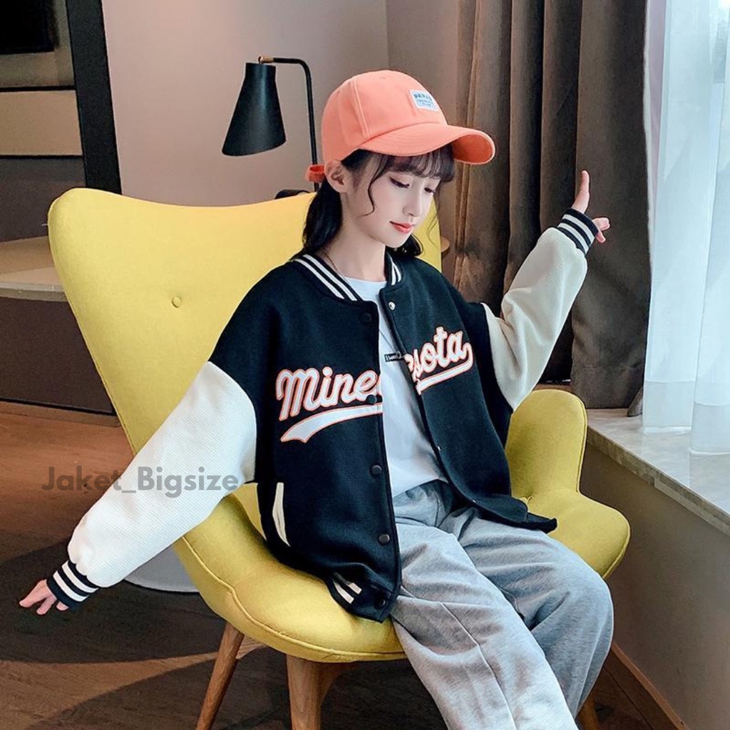 Jaket Bomber Bumber Varsity Dewasa Perempuan Laki-Laki Jumbo Oversize Korea Jepang Style Ukuran M-5XL