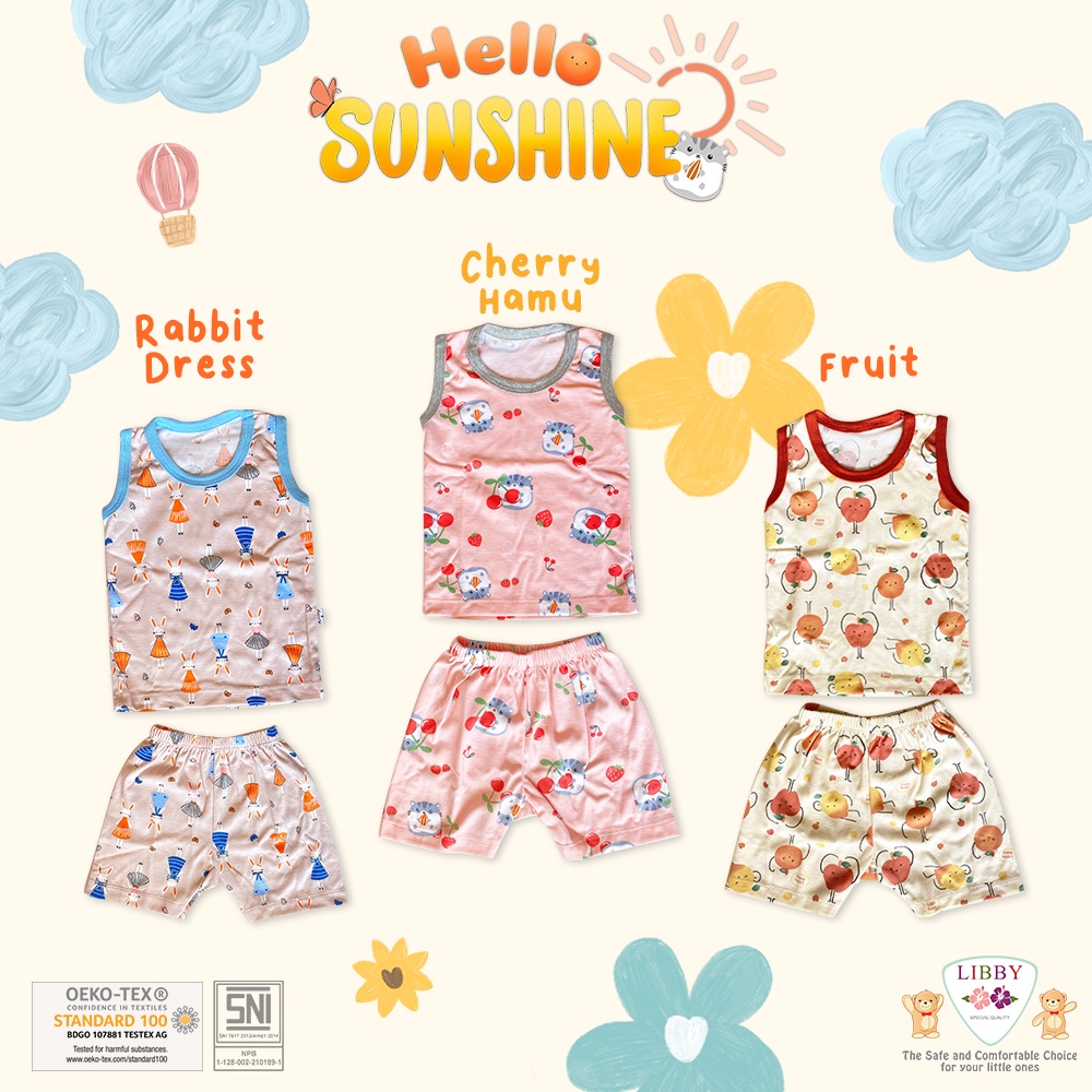 Libby Stelan Singlet + Celana Pendek SML Lengan Kutung / Pakaian Bayi &amp; Anak