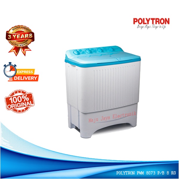 Mesin Cuci 2 Tabung POLYTRON PWM 8073 Anti Kusut Cuci Pengering 8 KG