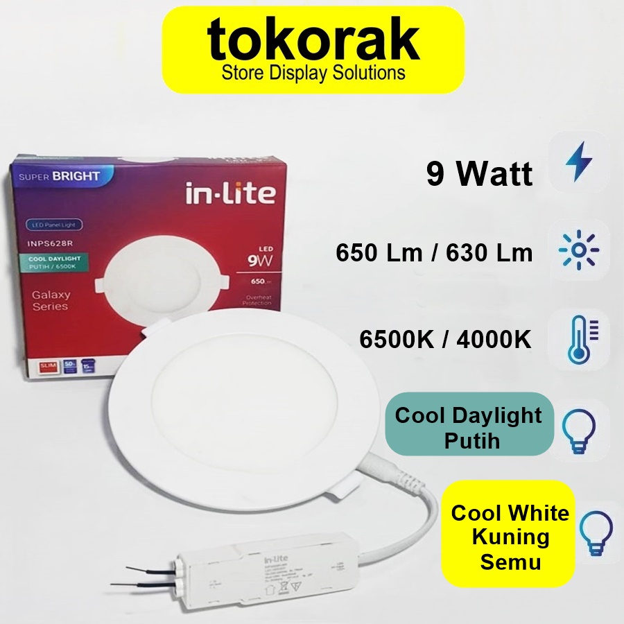 DOWNLIGHT LED PANEL INBOW INLITE BULAT 9 WATT PUTIH IN LITE INPS628R