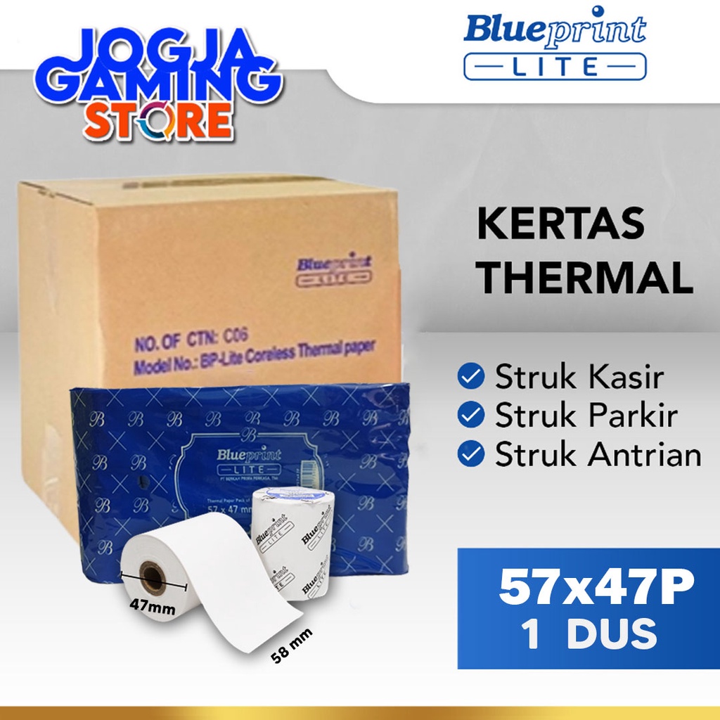 

KERTAS THERMAL PAPER ROL MURAH STRUK KASIR PPOB BLUEPRINT LITE 57x47P 57x47- 1 DUS ISI 100 ROLL