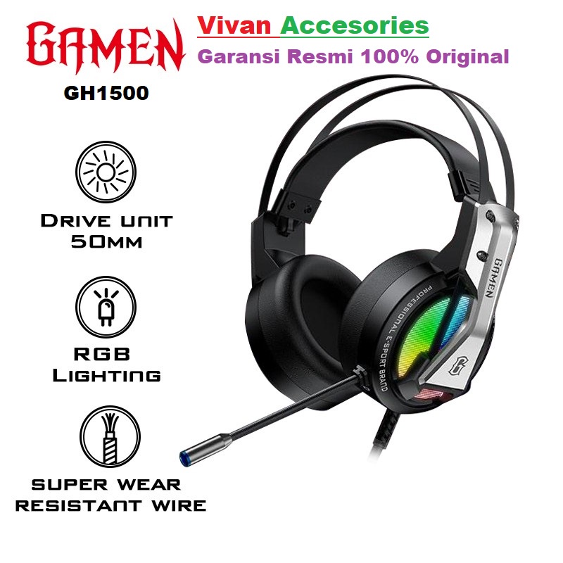 GAMEN GH1500 3.5mm Audio Jack Input RGB LED Light Braided Wire Gaming