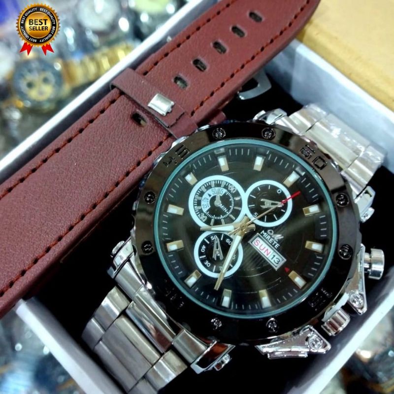 Jam Tangan Pria Mirete Sport Original Waterresist Rantai Stainlees Steel || Free Strap Cadangan, Box Dan Batre Cadangan || Jam Tangan Pria Terviral Dan Terlaris Cod