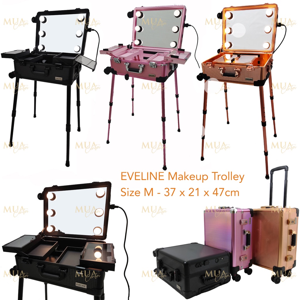 Beauty case / Koper makeup troli kaca lampu EVELINE M