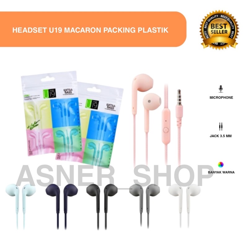 Headset U19 Macaron Makaron Plastik Hf Earphone Kabel Dove Glossy packing