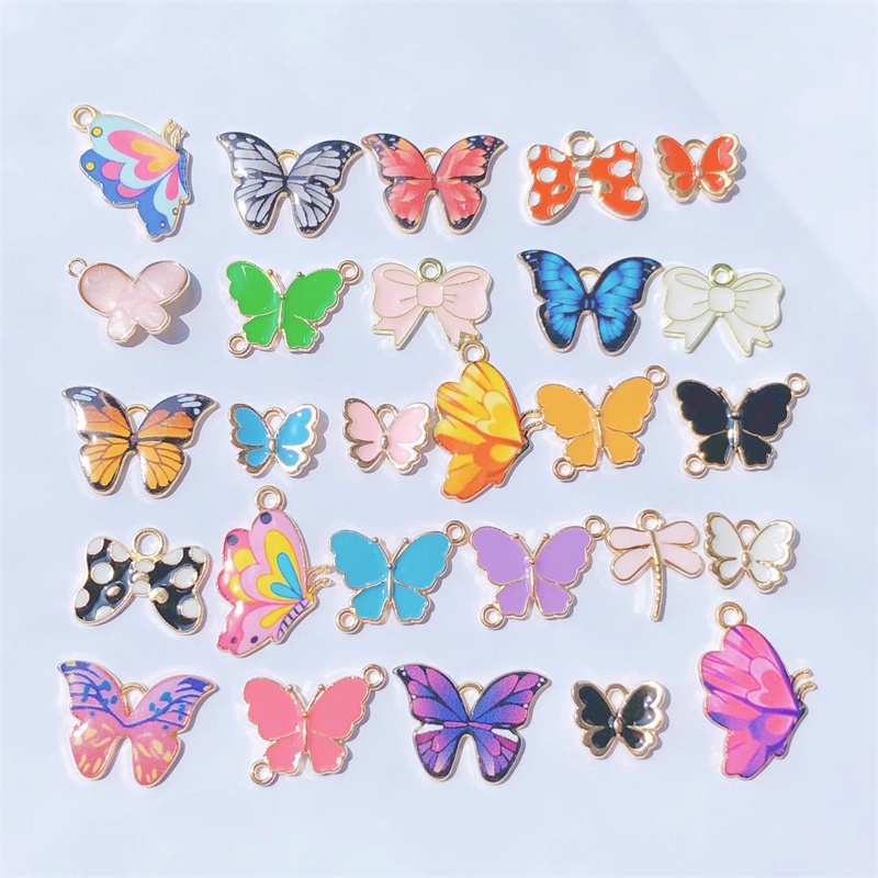 4pcs Liontin Kalung / Gelang / Anting Bentuk Kartun Butterfly Bahan Alloy