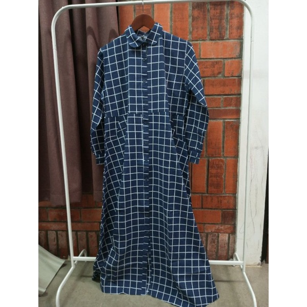 Preloved Gamis Jumbo Kotak-kotak Navy