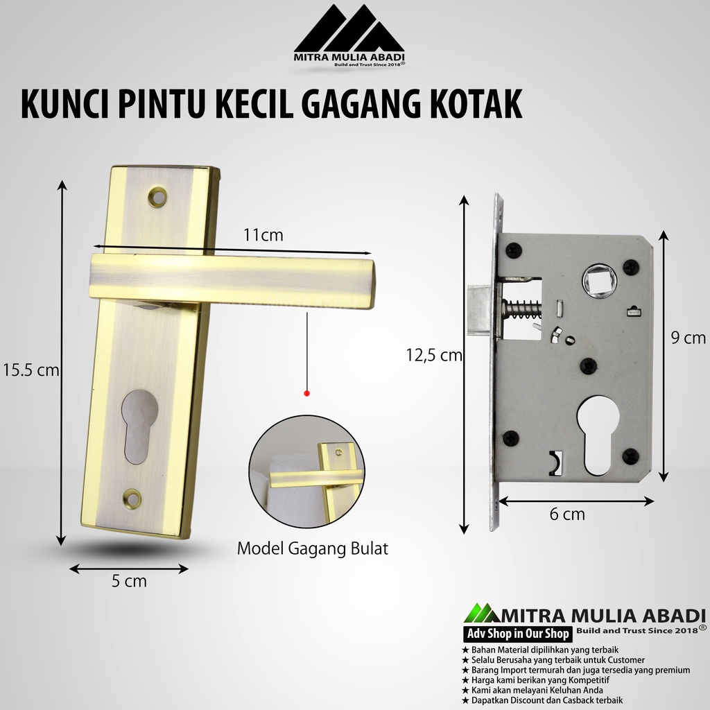 Kunci Pintu Rumah Gagang Kotak Kecil 15cm Napoli doorlock fullset