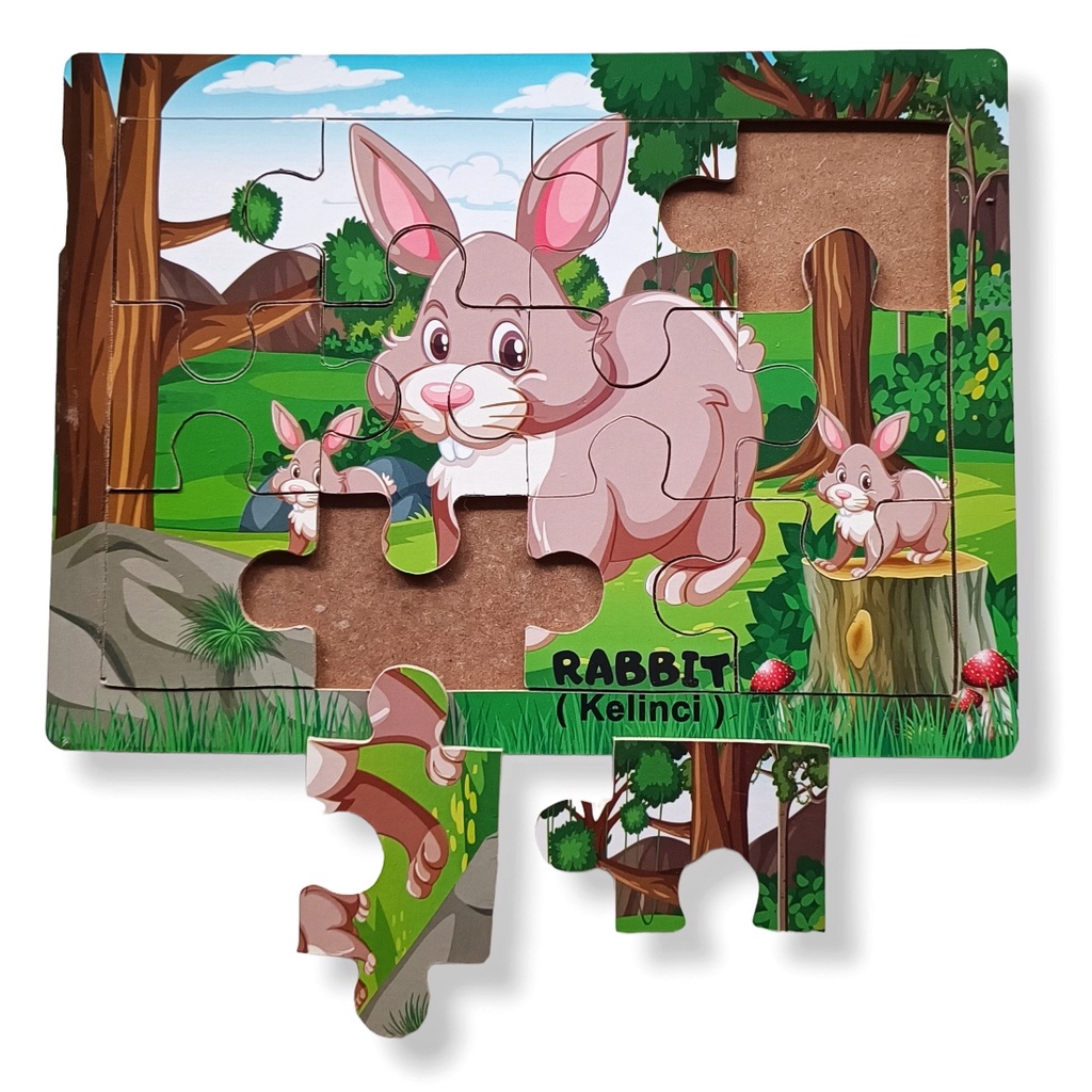 Mainan Kayu Pintar Puzzle Kayu Jigsaw Gambar Kelinci Bisa COD