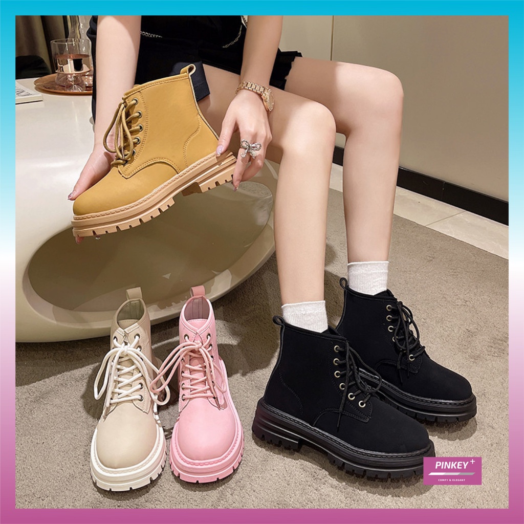 ✅PINKEY P077 Sepatu Sneakers Boots Wanita Boot Shoes Import