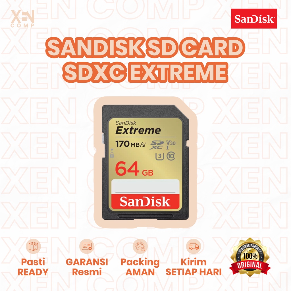 Sandisk SD Card SDHC SDXC Extreme 64GB 170Mbps Memory Card Kartu Memori