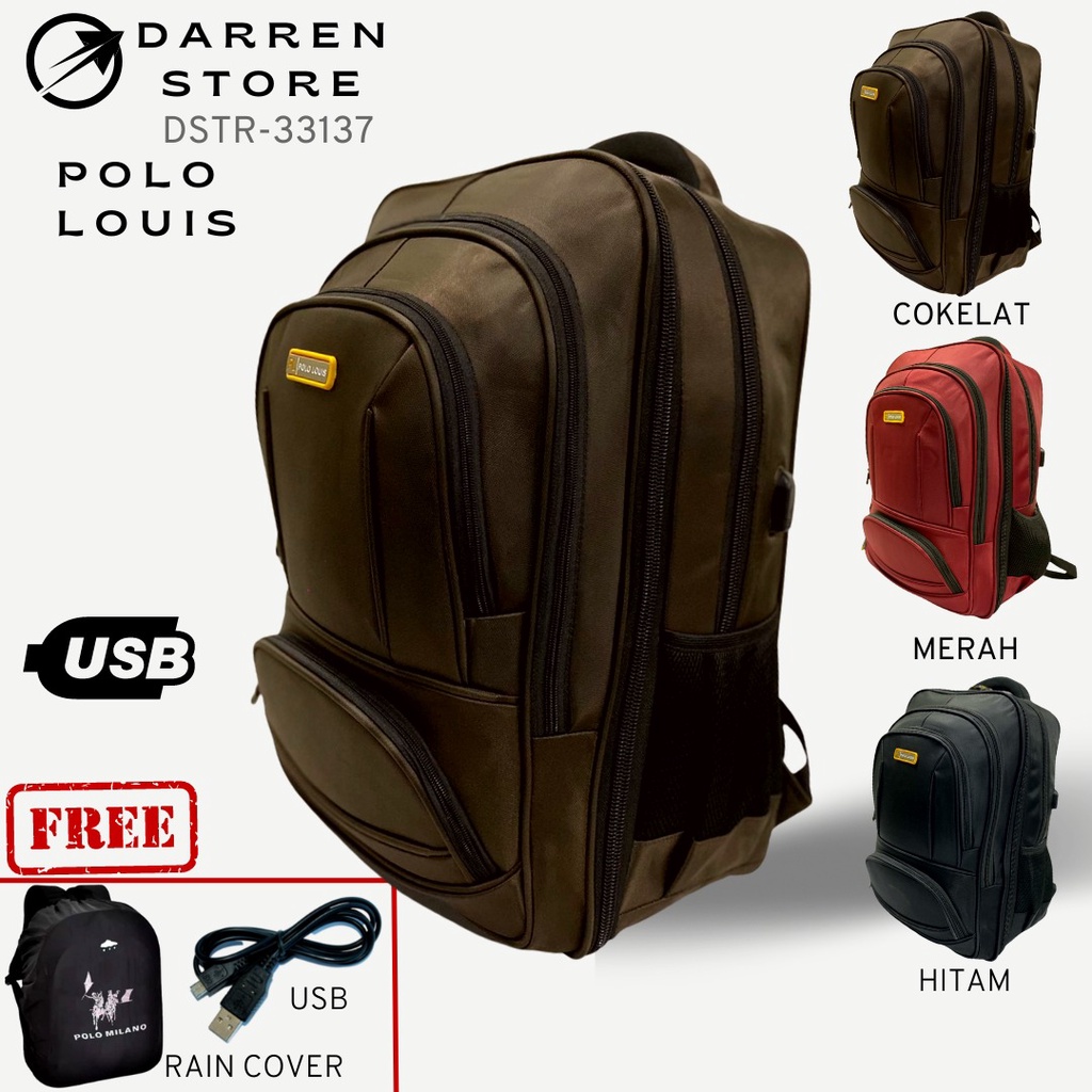 Ransel Polo Louis 33137 20inch Tas Ransel Import JUMBO Backpack Pria Usb