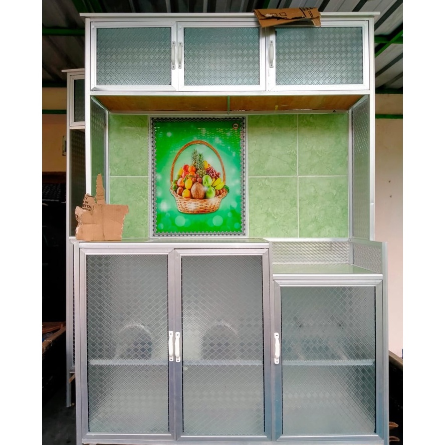 RAK PIRING KERAMIK ALUMINIUM 3 PINTU LEMARI DAPUR