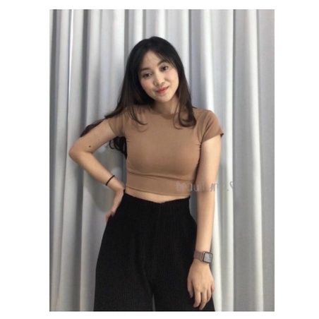 FC - Kaos Crop Top Turtle Neck Double Layer / Crop Top Polos / Crop Top Wanita