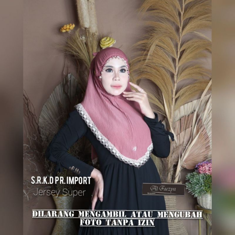 528 Jilbab Alfaezya siria kerut dahi plisket renda import jersey super/Hijab AF Al faezya ori by bun