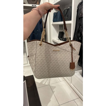 mk jet set travel large x chain shoulder tote zip vanilla n