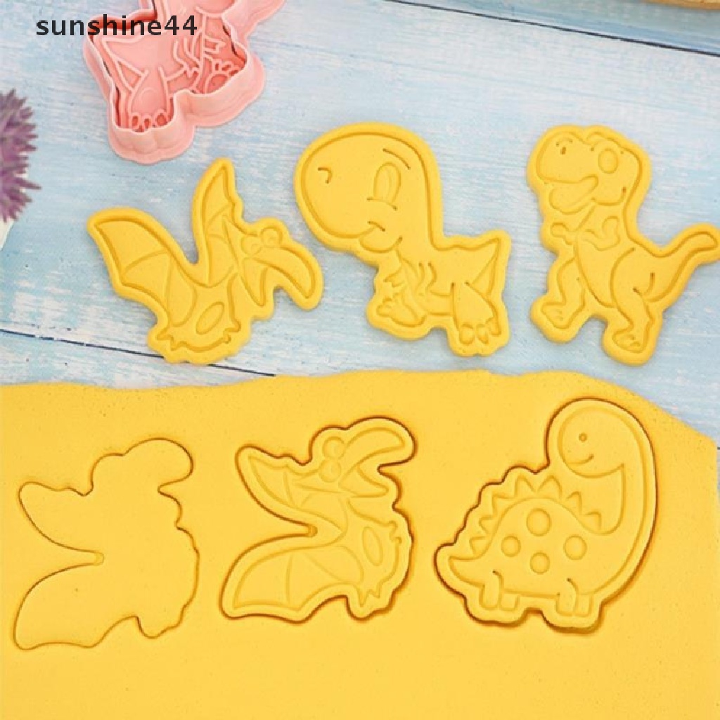 Sunshine 8pcs / set Cetakan Biskuit Bentuk Dinosaurus 3D Bahan Plastik