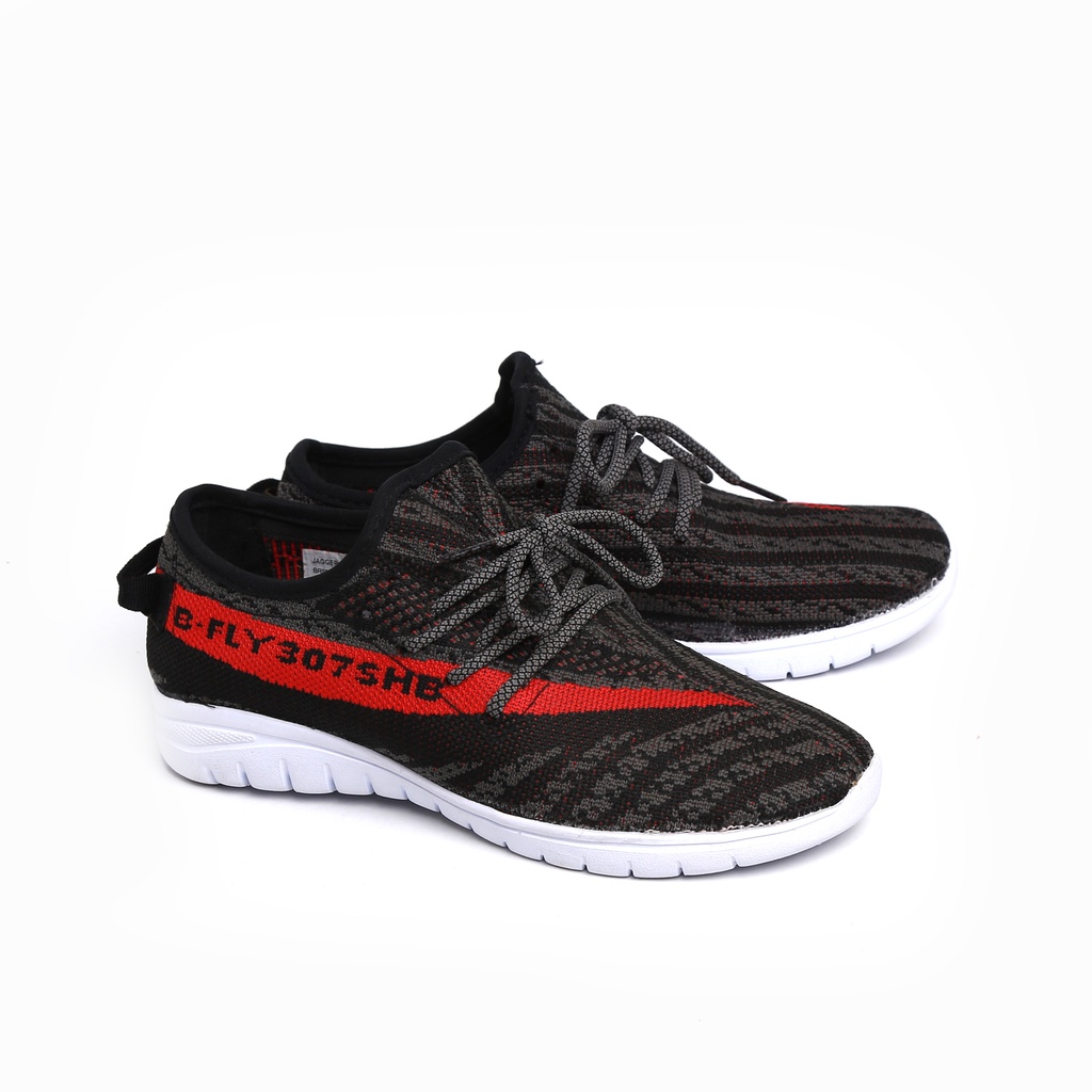 BFLY Sepatu Snekaers Knit Slip On Pria Unisex Casual Running Sporty JAGGER 4 GREY/BLACK/RED