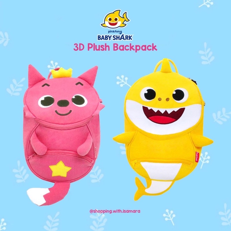 Pinkfong Baby Shark 3D Plush Backpack / Ransel / Tas Punggung